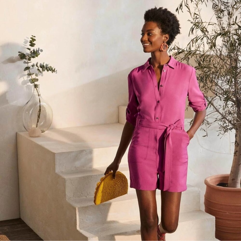 Boden Fuchsia Romper with Belted Waist